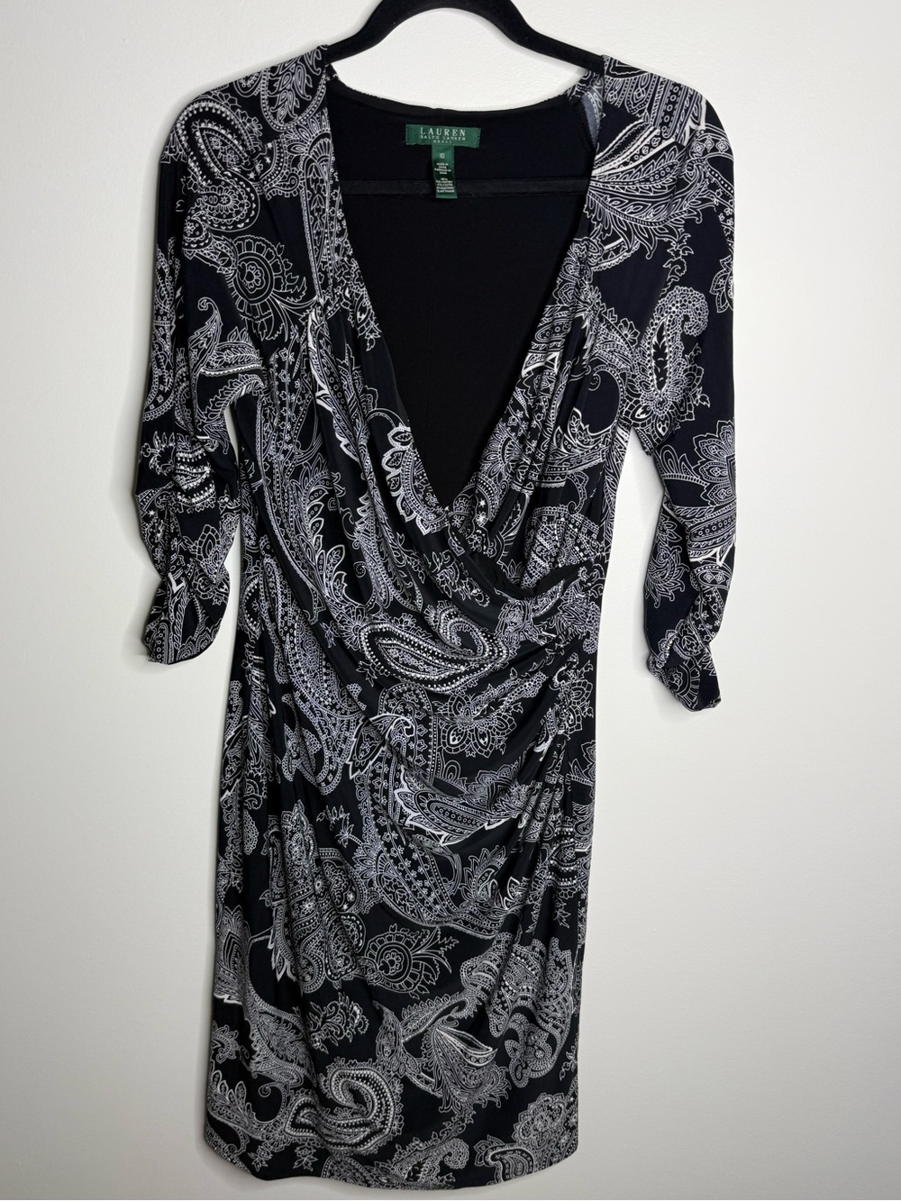 Lauren Ralph Lauren Black & White Paisley Midi Dress size 10